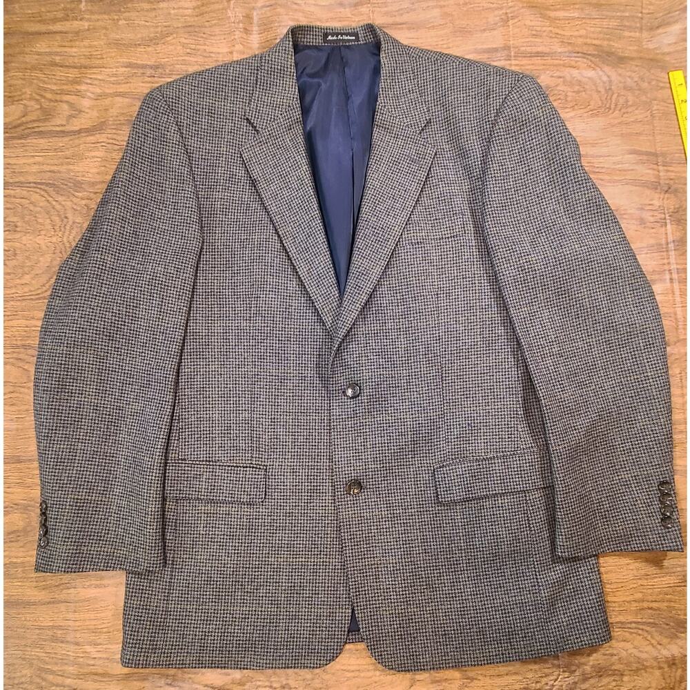 Perry Ellis Portfolio Mens 44R Blazer Sport Coat Navy/Gray Houndstooth All Wool